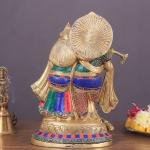 Brass Superfine Radha Krishna Together Idol 12.5" | Exquisite Stonework | 6 kg High-Quality Craftsmanship | Captivating Centerpiece | Divine Love Sculpture